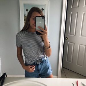 black & white striped american eagle top